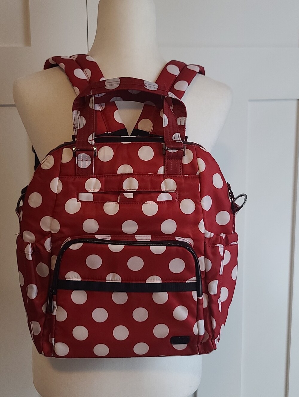 Lug RFID Convertible Canter Tote - Backpack - Crossbody - Crimson Large Dot - Picture 6 of 8